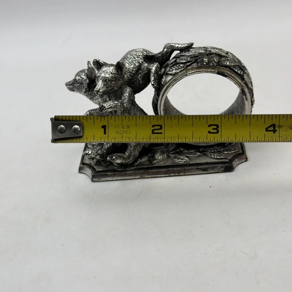 Franklin Mint Animals At Play Napkin Ring Silver Plate Bear Cubs Vintage 1977